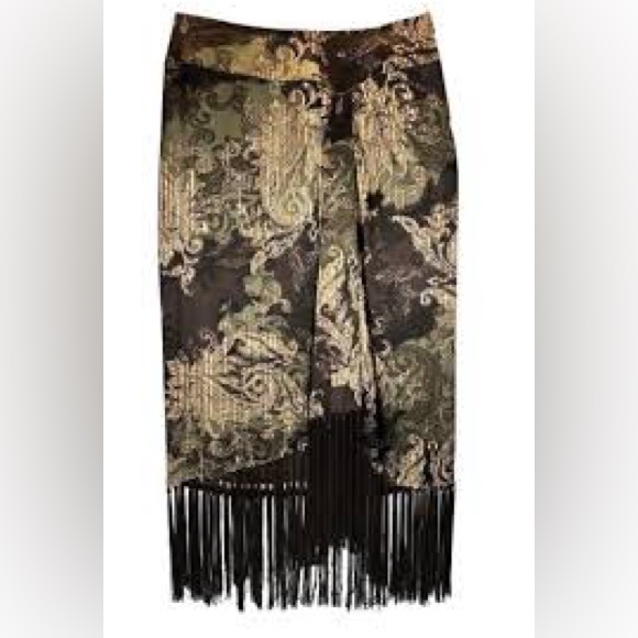Lillie Rubin Brown Gold Silk Fringe Skirt Women’s Size 8 Boho Luxe Statement - Picture 1 of 7